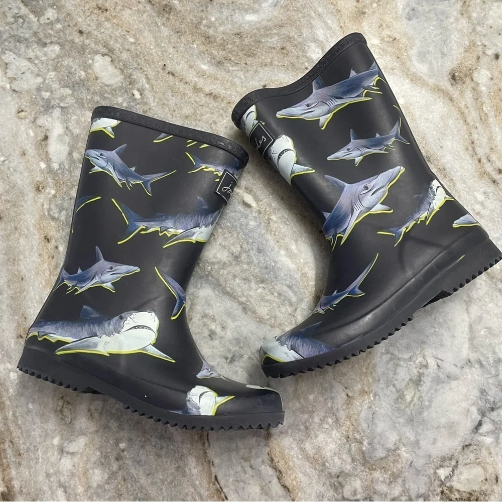 Joules Junior Roll Up Sharks Printed Rubber Rain  Waterproof Boots Kids US 13
